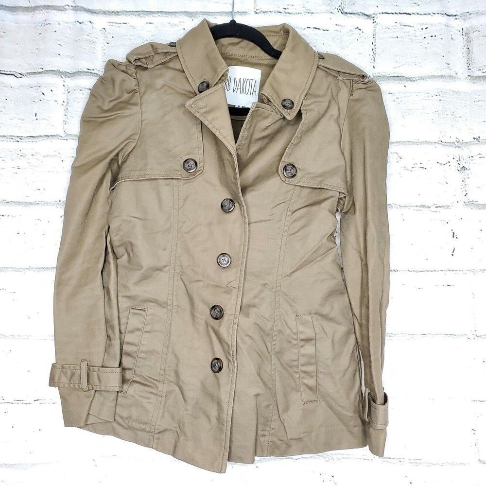 BB Dakota Button Up Trench Jacket Womens Medium Solid Mushroom Brown